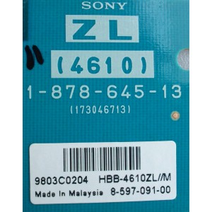 BACKLIGHT INVERSOR ZL / SONY A-1602-920-A / 1-878-645-13 / 173046713 / HBB-4610ZL/M / 8-597-091-00 / MODELO KDL-46VE5	